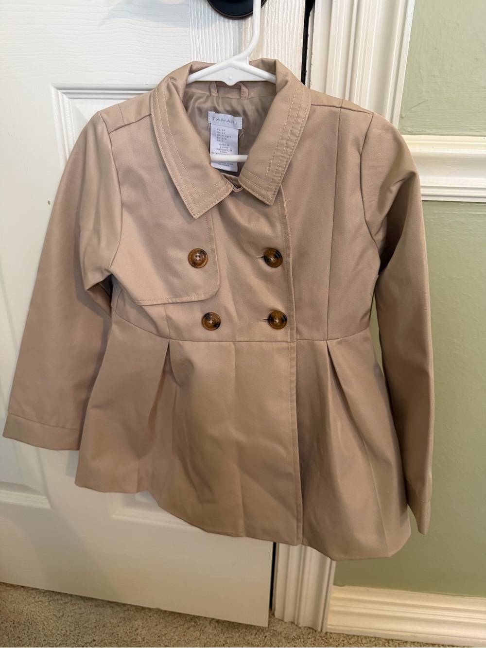 Tahari Girls Beige Double-Breasted Pea Coat
